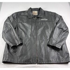 Vintage Saxon Leather Jacket Mens 3XL Black Full Zip Bike Motorcyle Embroidered